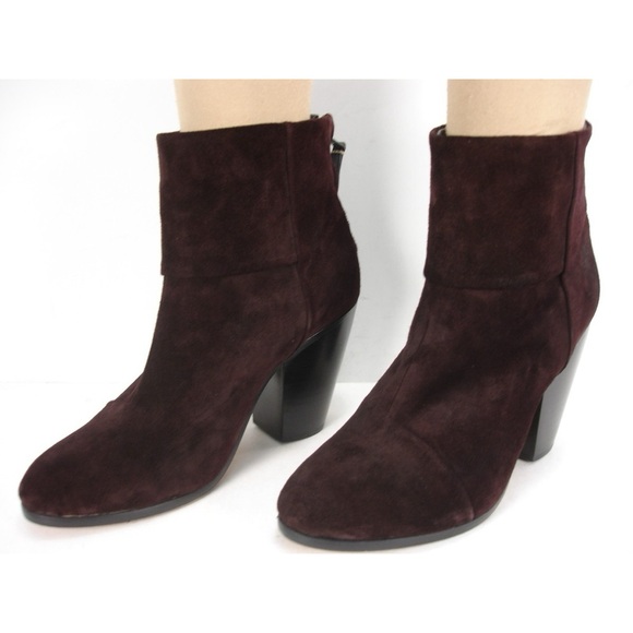 Rag & Bone Newbury Burgundy Suede Leather Ankle Block Heel Booties Sz 37.5 (7.5) - Picture 3 of 10